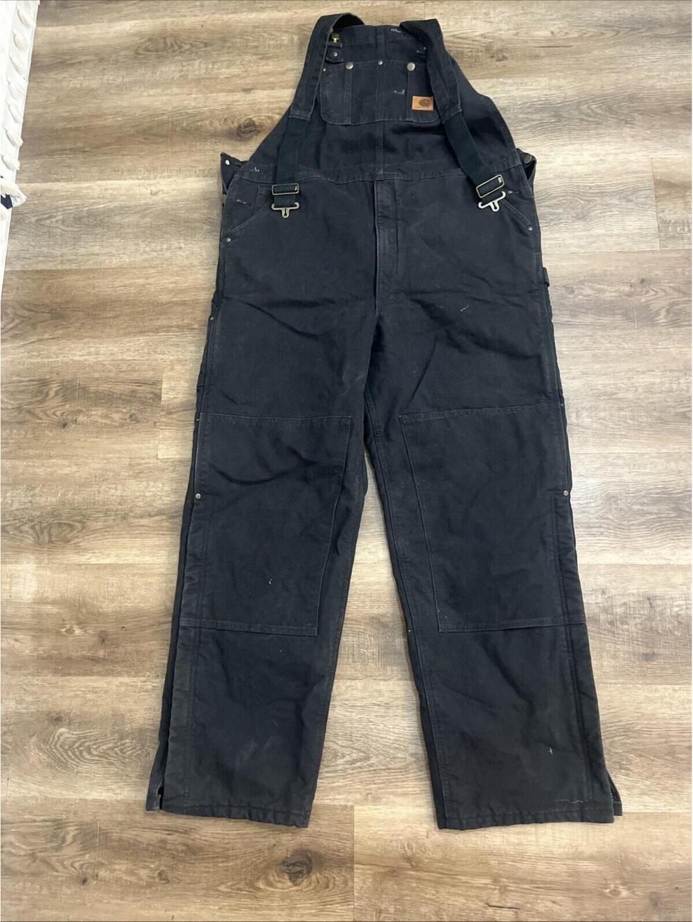 Carhartt Bib Insulate Overalls Mens 42x32 Black R41BLK Workwear Adjustable Strap